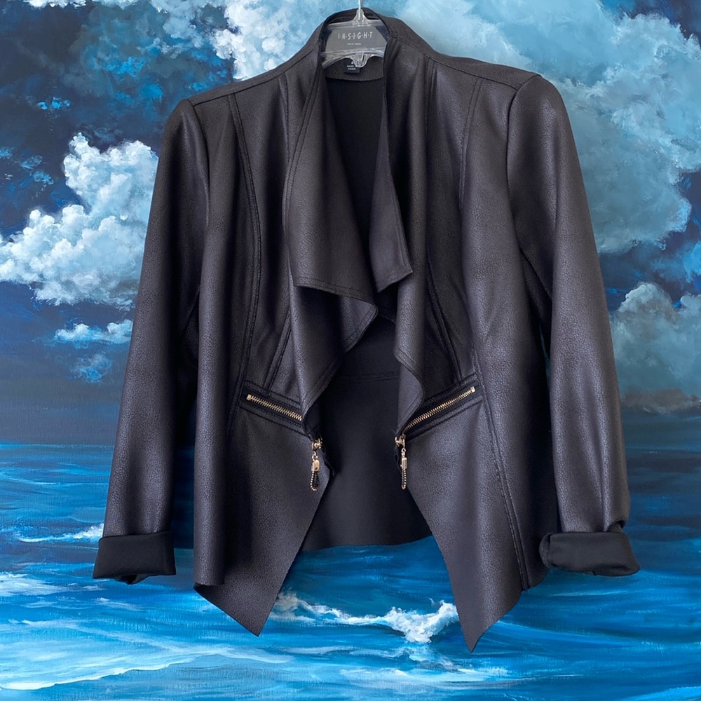 Faux Leather Drape Front Jacket - image 1